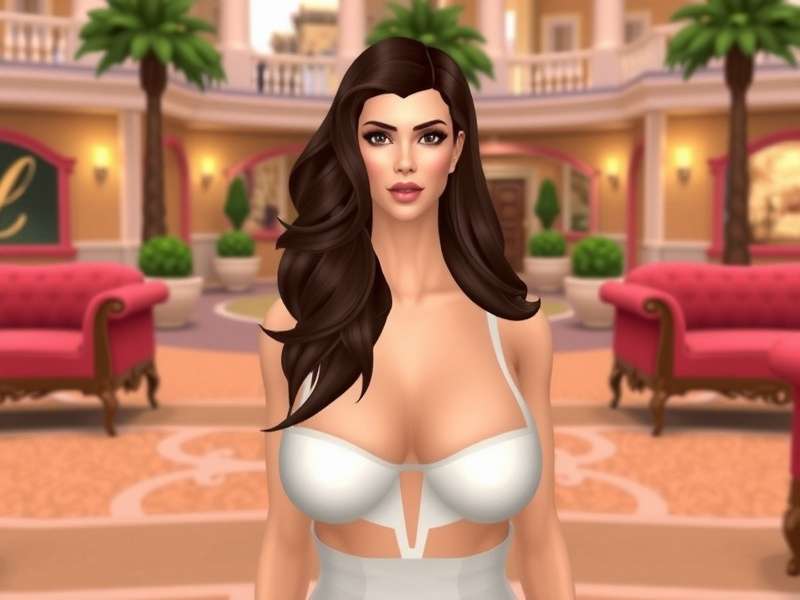 Kim Kardashian Hollywood Game character posing on red carpet