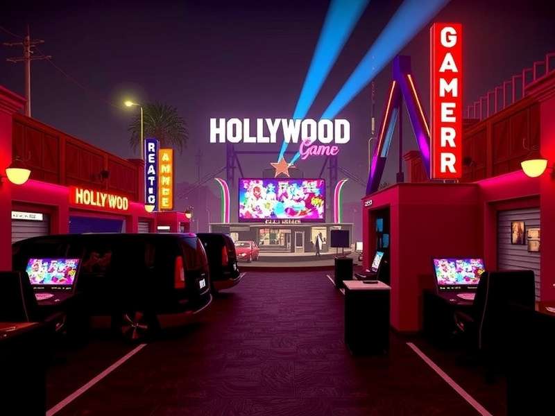 Visual concept art for Hollywood Game Night 2025 showcasing a glamorous virtual red carpet and game interface