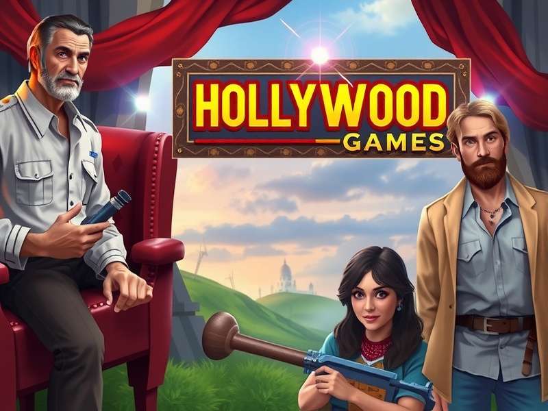 Collage of popular Hollywood-themed mobile games showcasing celebrity avatars and movie sets