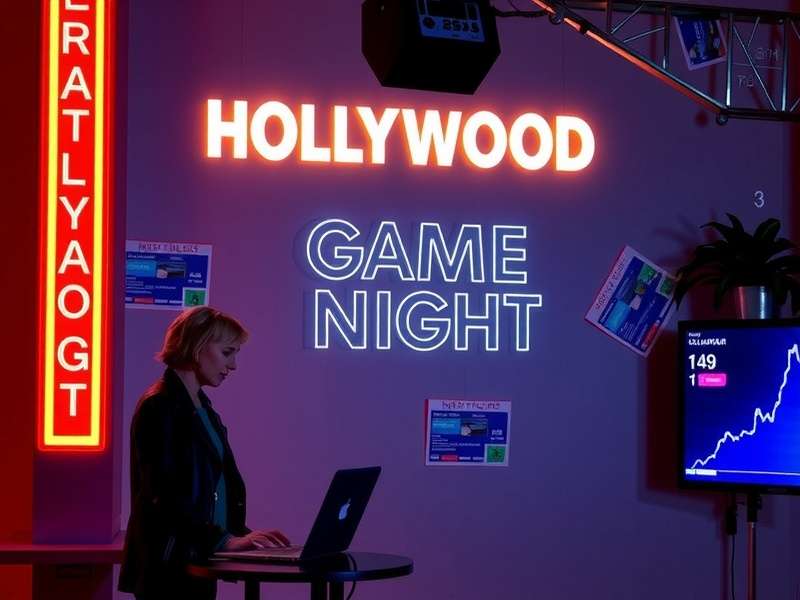 Contestants intensely playing a drawing game on Hollywood Game Night