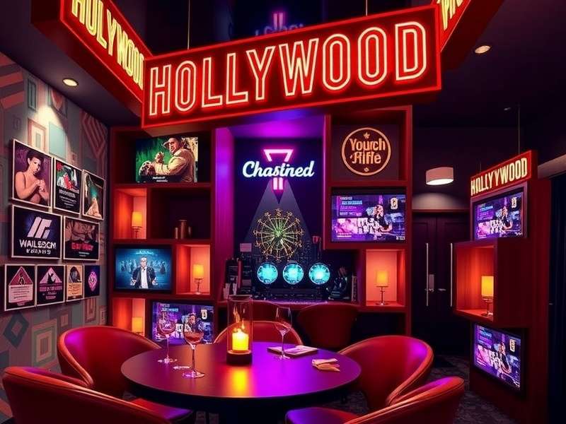 A group of friends playing Hollywood-themed board games and laughing