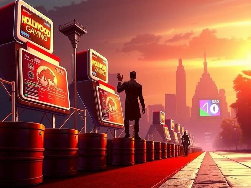 Hollywood gaming setup with cinematic elements and gaming peripherals