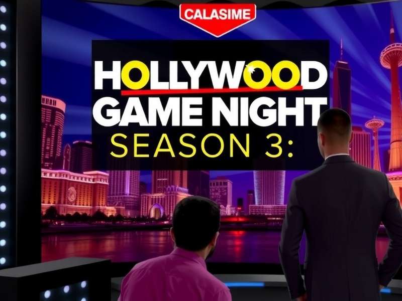 Hollywood Game Night Season 5 Episode 3 cast playing a frantic game on set