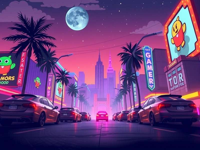 Hollywood gaming scene with controller and movie clapperboard