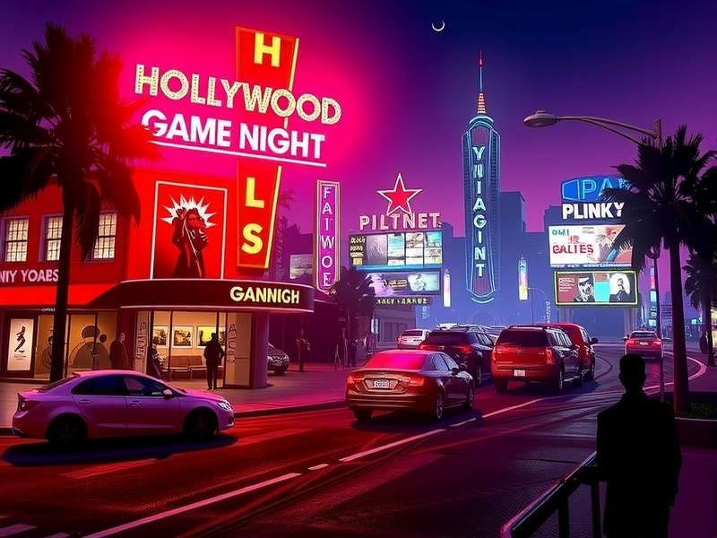 Hollywood Game Night 2025 stage with dazzling lights and contestants