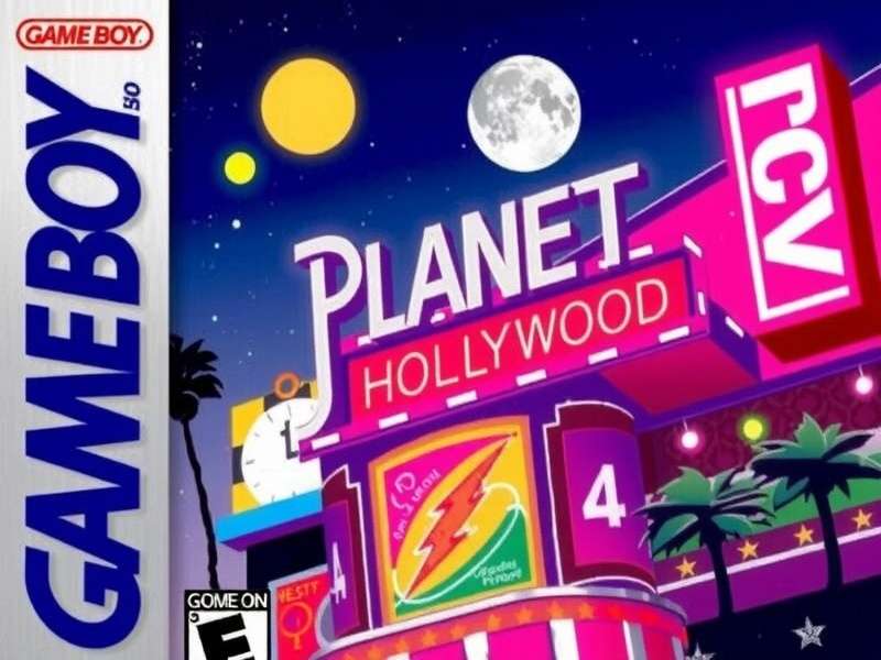 Planet Hollywood Gameboy immersive gaming setup with neon Hollywood sign and game controller