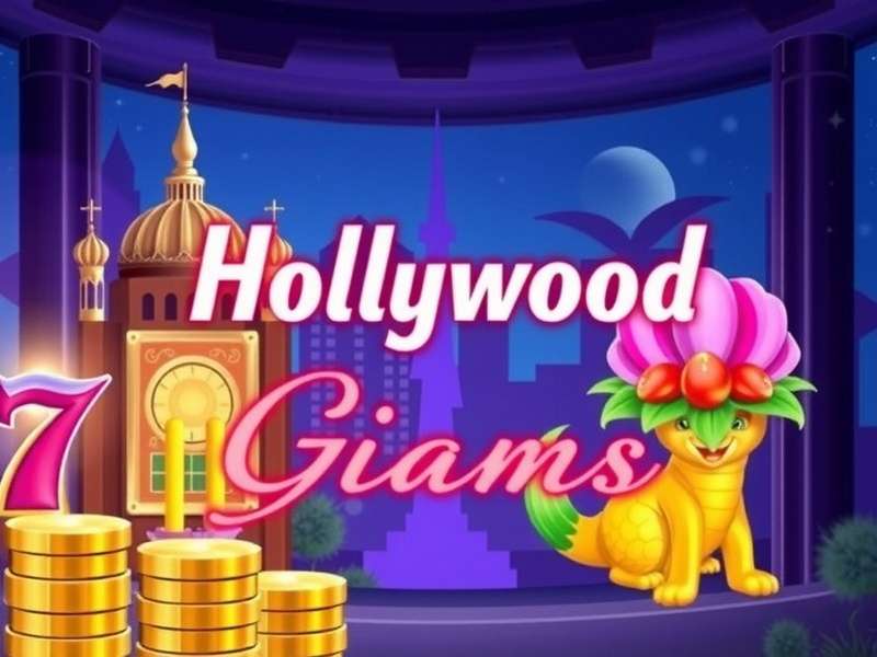 Hollywood Games Deutschland Online gaming arena with neon lights and movie-themed backdrop