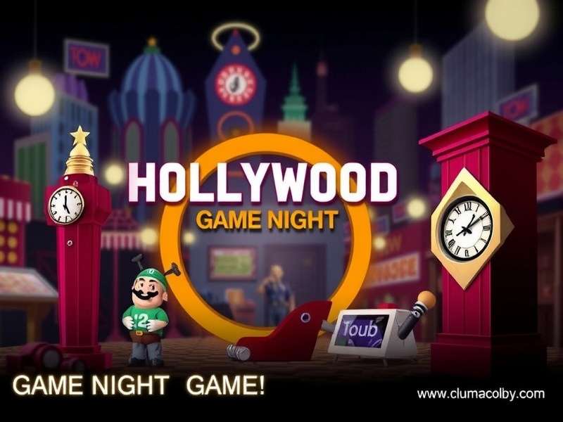 Hollywood Game Night Clue Boom game scene with celebrities and clue cards