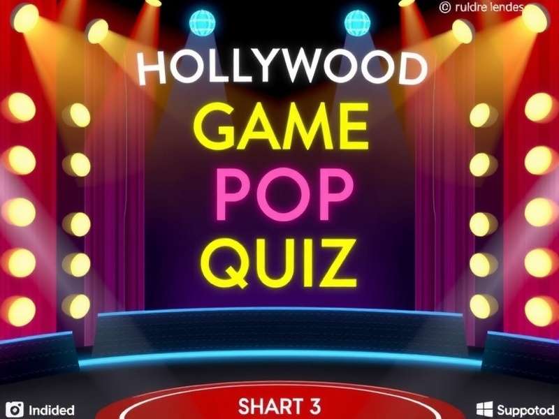 Hollywood Game Night Pop Quiz studio set with neon lights and quiz podiums