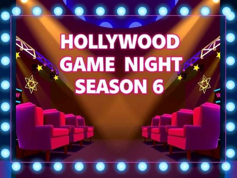 Hollywood Game Night Season 6 stage with neon lights and celebrity silhouettes