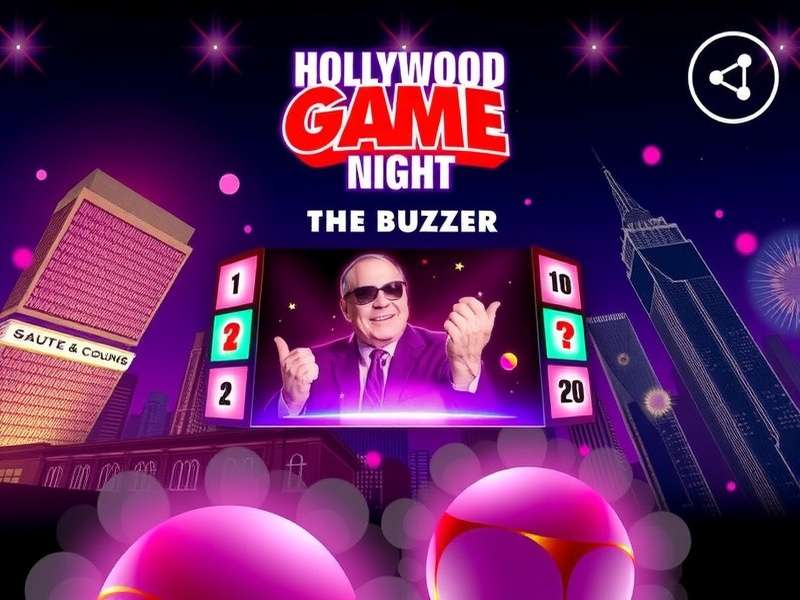 Hollywood Game Night Smash The Buzzer – India edition game show scene with buzzer and Hollywood glamour