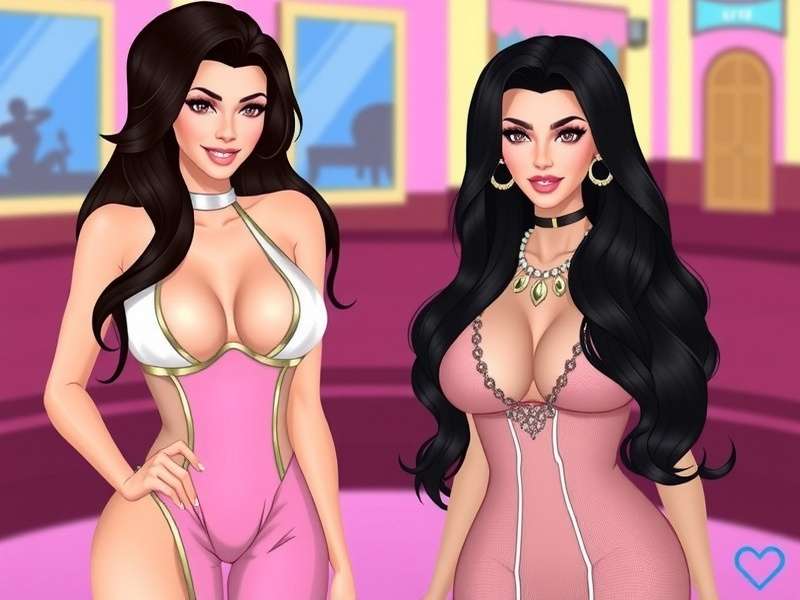 Hollywood game universe collage showing Kim Kardashian style gameplay, red carpet events, and avatar customization